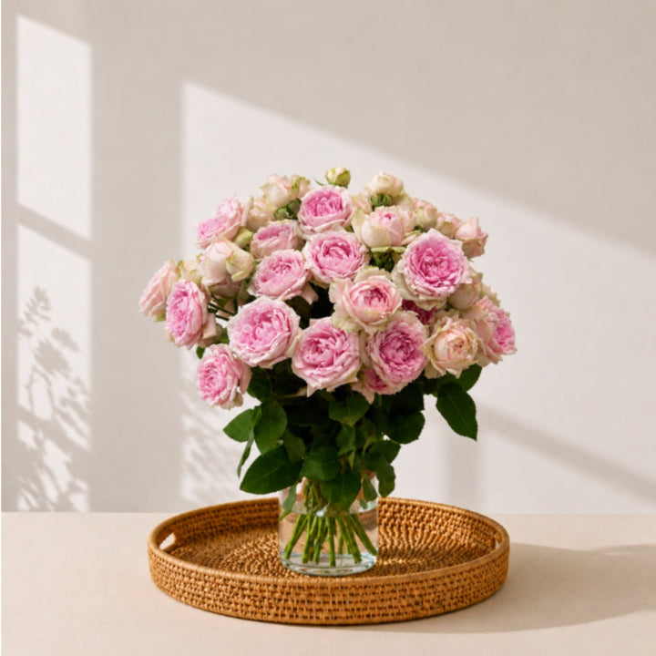 Bouquet of 10 spray roses in Candy Flow color from Vegpro Kenya, arranged in a garden style for home and garden decor.